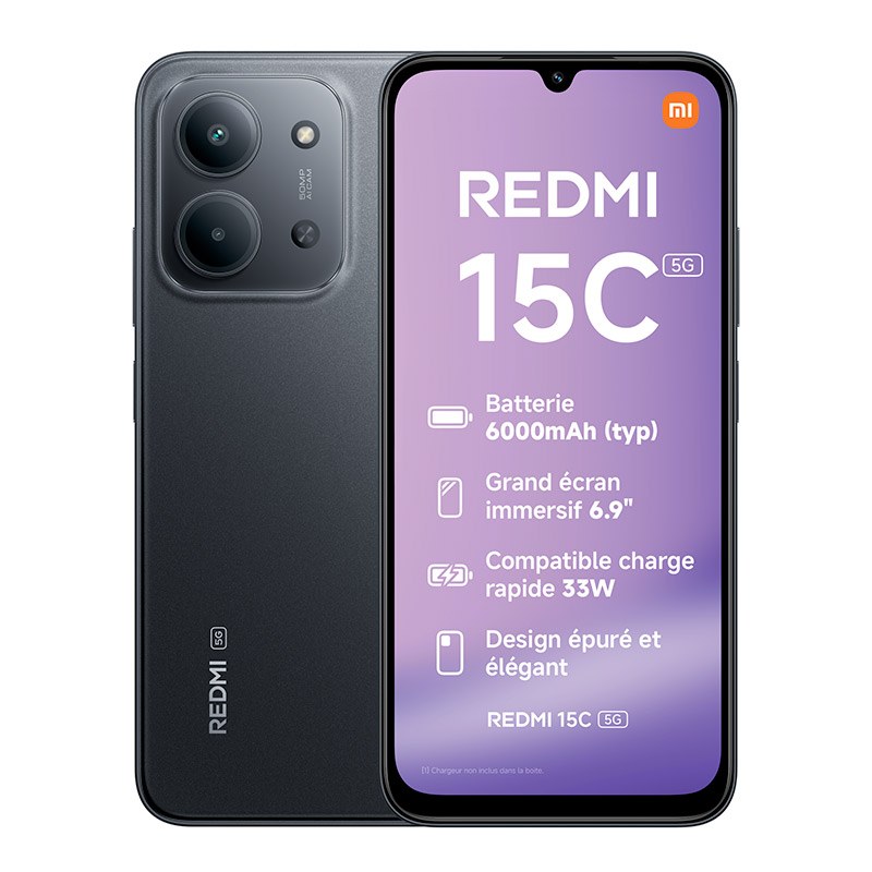 Smartphone Xiaomi Redmi 15c 256go 5g Noir Bon état -  reconditionné disponible sur Electro Depot